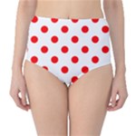 Polka Dots - Red on White High-Waist Bikini Bottoms