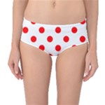 Polka Dots - Red on White Mid-Waist Bikini Bottoms