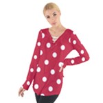 Polka Dots - White on Cardinal Red Women s Tie Up Tee