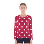 Polka Dots - White on Cardinal Red Women s Long Sleeve T-shirt