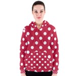 Polka Dots - White on Cardinal Red Women s Zipper Hoodie