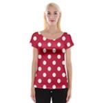 Polka Dots - White on Cardinal Red Women s Cap Sleeve Top