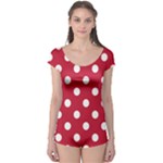 Polka Dots - White on Cardinal Red Boyleg Leotard (Ladies)