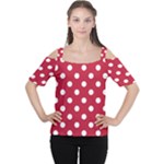 Polka Dots - White on Cardinal Red Women s Cutout Shoulder Tee