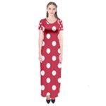 Polka Dots - White on Cardinal Red Short Sleeve Maxi Dress