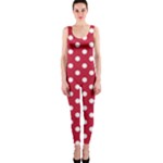 Polka Dots - White on Cardinal Red OnePiece Catsuit