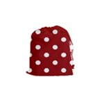 Polka Dots - White on Dark Red Drawstring Pouch (S)