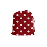 Polka Dots - White on Dark Red Drawstring Pouch (M)