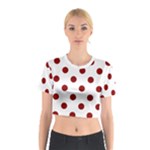 Polka Dots - Dark Red on White Cotton Crop Top