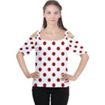 Polka Dots - Dark Red on White Women s Cutout Shoulder Tee