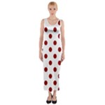 Polka Dots - Dark Red on White Fitted Maxi Dress