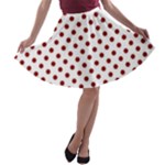 Polka Dots - Dark Red on White A-line Skater Skirt