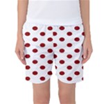 Polka Dots - Dark Red on White Women s Basketball Shorts