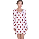 Polka Dots - Dark Red on White Long Sleeve Nightdress