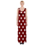 Polka Dots - White on Maroon Red Maxi Thigh Split Dress