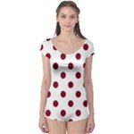 Polka Dots - Burgundy Red on White Boyleg Leotard (Ladies)