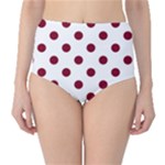 Polka Dots - Burgundy Red on White High-Waist Bikini Bottoms