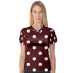 Polka Dots - White on Bulgarian Rose Red Women s V-Neck Sport Mesh Tee