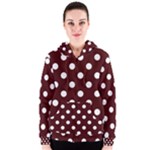 Polka Dots - White on Bulgarian Rose Red Women s Zipper Hoodie