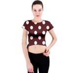 Polka Dots - White on Bulgarian Rose Red Crew Neck Crop Top