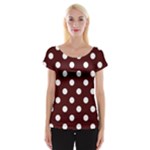 Polka Dots - White on Bulgarian Rose Red Women s Cap Sleeve Top