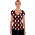 Polka Dots - White on Bulgarian Rose Red Women s V-Neck Cap Sleeve Top