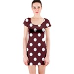 Polka Dots - White on Bulgarian Rose Red Short Sleeve Bodycon Dress