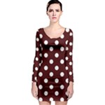 Polka Dots - White on Bulgarian Rose Red Long Sleeve Bodycon Dress