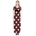 Polka Dots - White on Bulgarian Rose Red Short Sleeve Maxi Dress