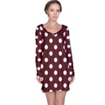 Polka Dots - White on Bulgarian Rose Red Long Sleeve Nightdress