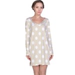 Polka Dots - White on Pearl Brown Long Sleeve Nightdress