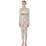 Polka Dots - White on Pearl Brown Long Sleeve Catsuit