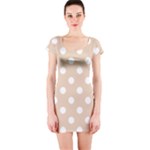 Polka Dots - White on Pastel Brown Short Sleeve Bodycon Dress