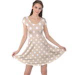 Polka Dots - White on Pastel Brown Cap Sleeve Dress