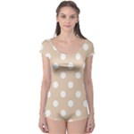 Polka Dots - White on Pastel Brown Boyleg Leotard (Ladies)