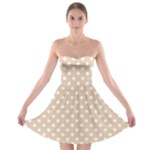 Polka Dots - White on Pastel Brown Strapless Bra Top Dress