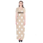 Polka Dots - White on Pastel Brown Short Sleeve Maxi Dress