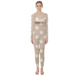 Polka Dots - White on Pastel Brown Long Sleeve Catsuit