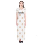 Polka Dots - Pastel Brown on White Short Sleeve Maxi Dress