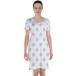 Polka Dots - Pastel Brown on White Short Sleeve Nightdress