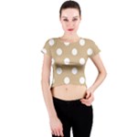 Polka Dots - White on Tan Brown Crew Neck Crop Top