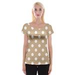 Polka Dots - White on Tan Brown Women s Cap Sleeve Top