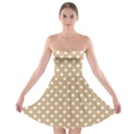 Polka Dots - White on Tan Brown Strapless Bra Top Dress