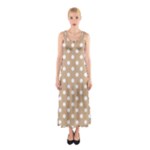 Polka Dots - White on Tan Brown Full Print Maxi Dress