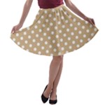 Polka Dots - White on Tan Brown A-line Skater Skirt