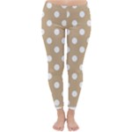 Polka Dots - White on Tan Brown Winter Leggings