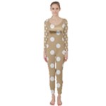 Polka Dots - White on Tan Brown Long Sleeve Catsuit