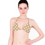 Polka Dots - White on Tan Brown Bikini Top