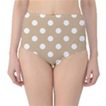 Polka Dots - White on Tan Brown High-Waist Bikini Bottoms