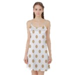 Polka Dots - Tan Brown on White Satin Night Slip